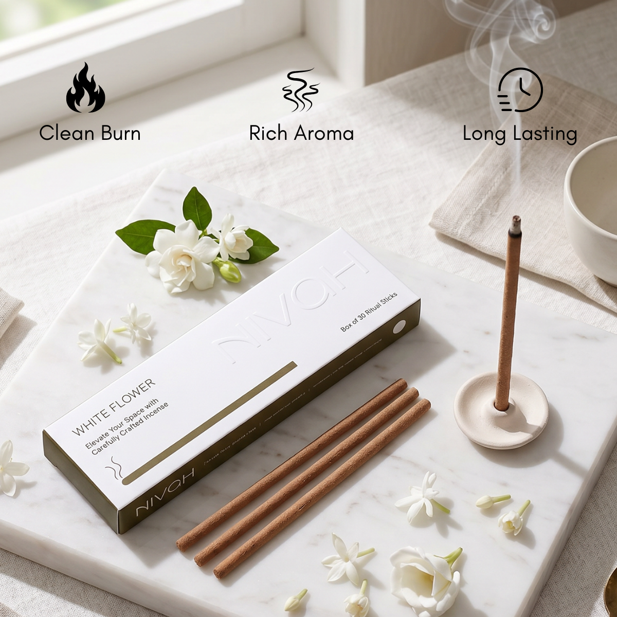 White Flower | Short burn - Bamboo-Free Incense